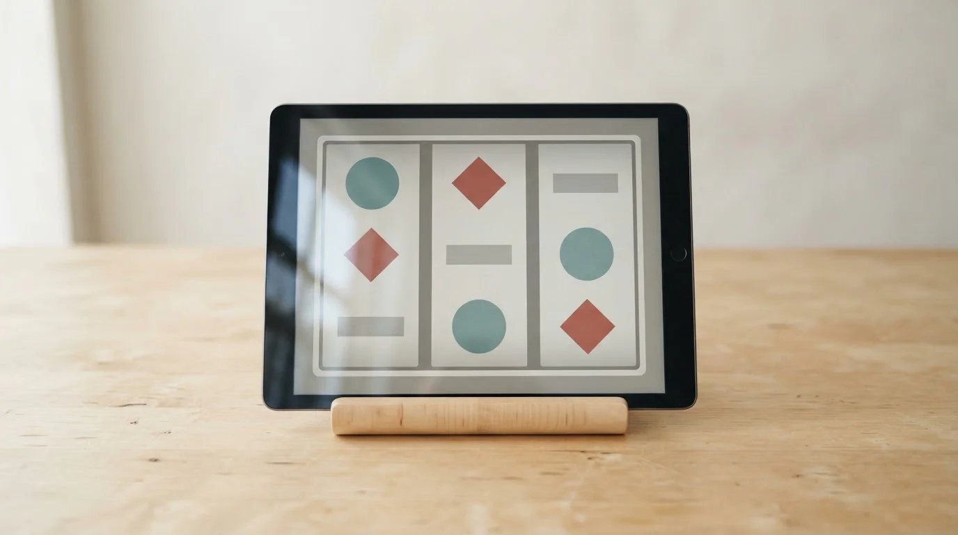 Generic slot reels with plain symbols and no branding on a tablet screen
