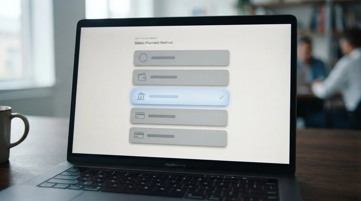 Close-up of a screen showing an unbranded list of payment options with one row highlighted