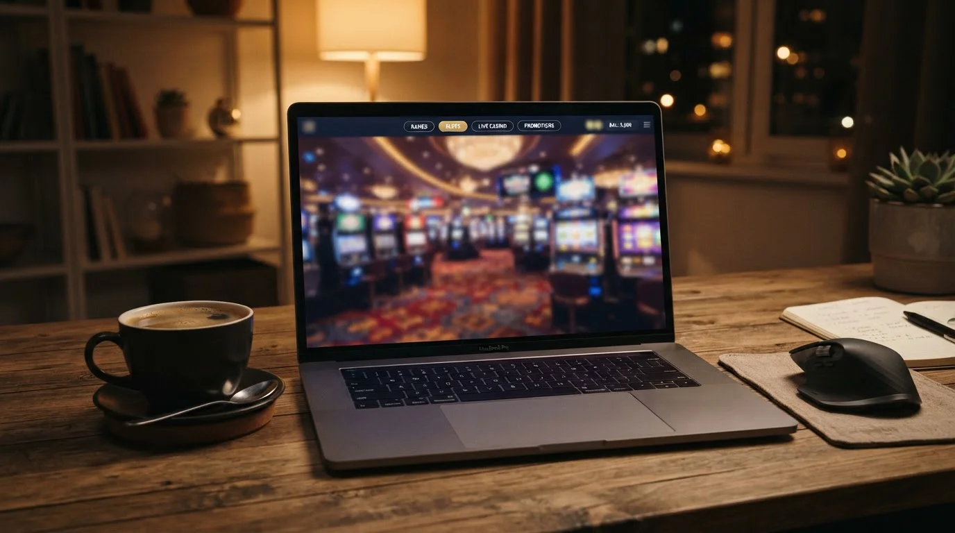 Live dealer table and pokies lobby on a laptop screen