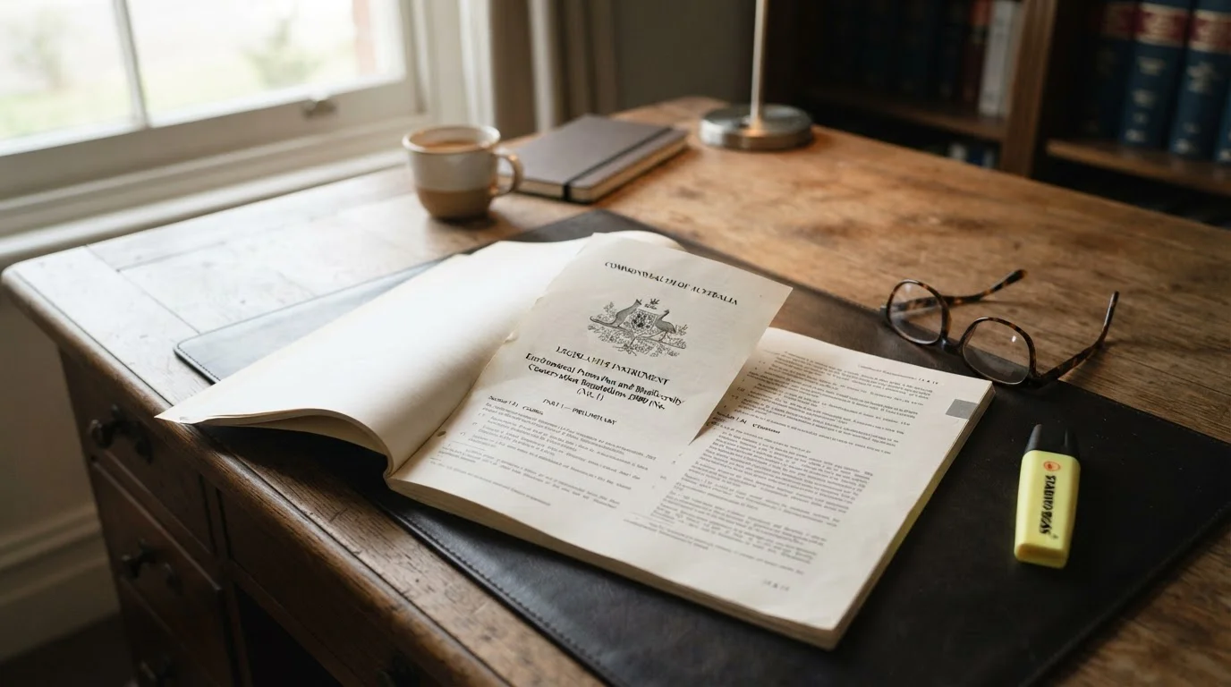 Australian Interactive Gambling Act legislative document on desk