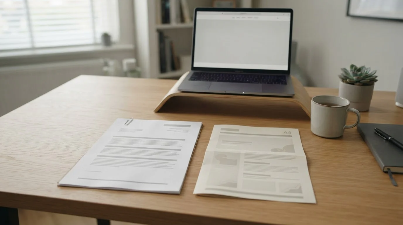 Neutral legal document and a consumer-protection information leaflet on an office desk