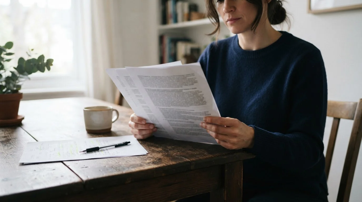 Person working through bonus terms with a pen and a printed conditions sheet