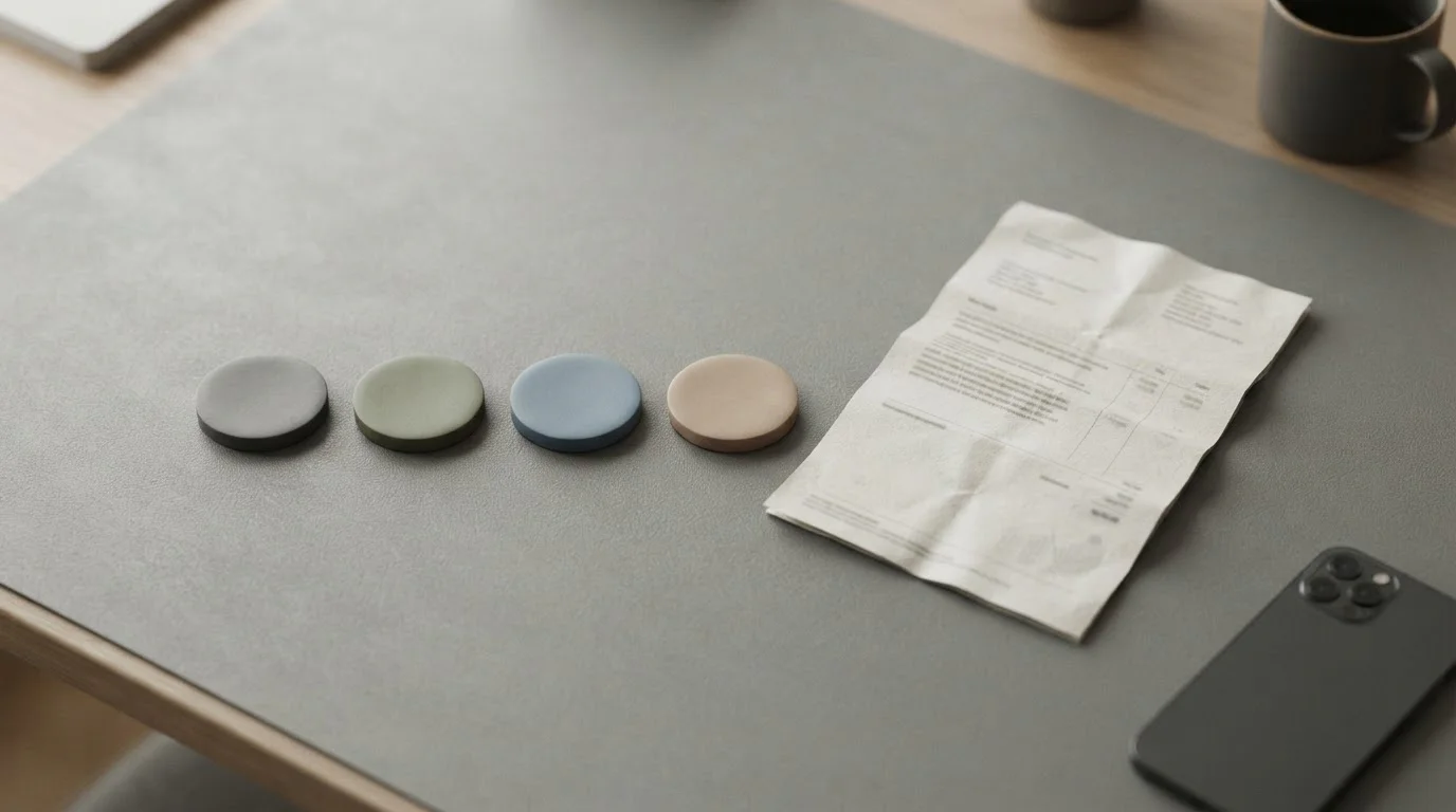 Unmarked tokens and a printed transfer statement arranged on a plain desk