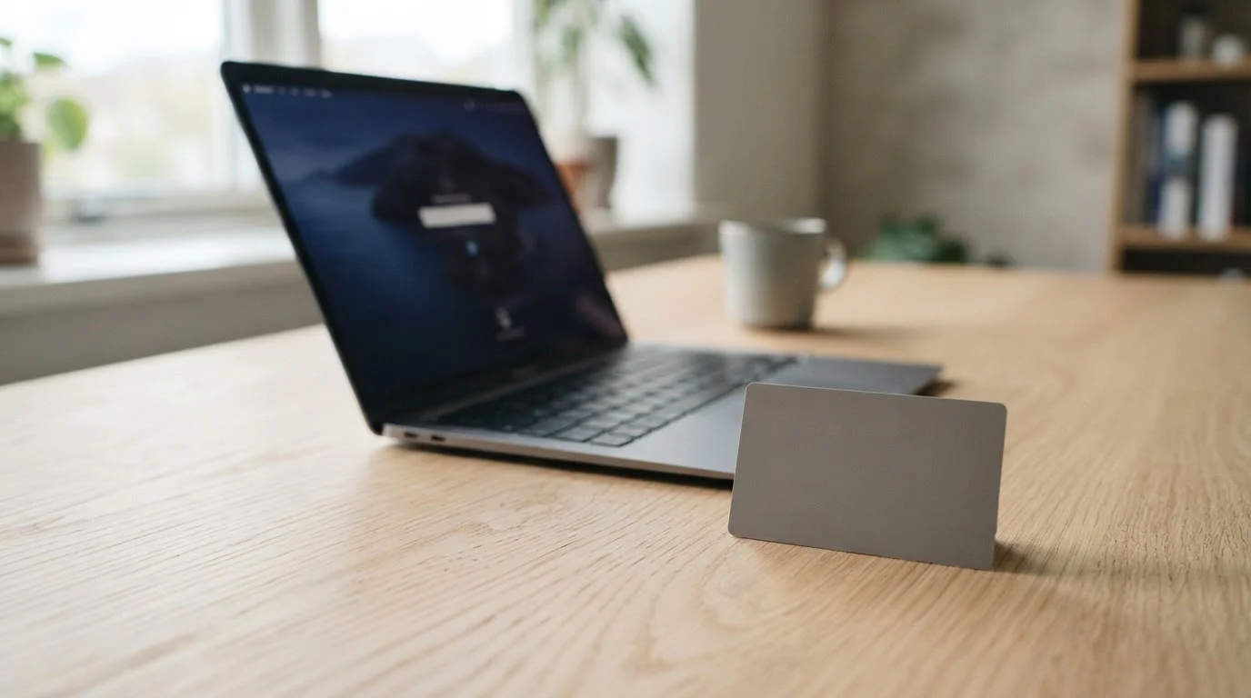 Bank card on a desk beside a laptop showing an online casino cashier