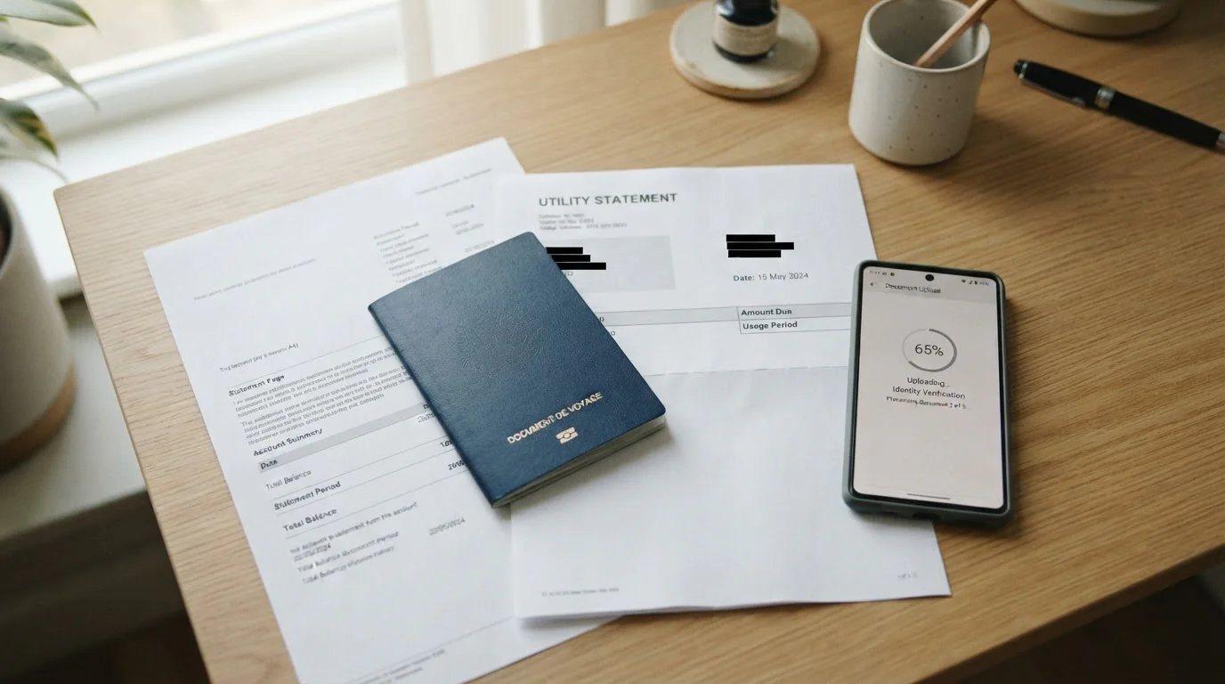 Identity document and proof of address prepared for casino withdrawal verification