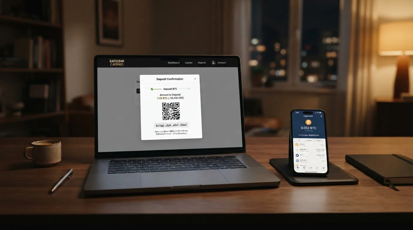 Bitcoin casino interface showing BTC wallet integration and deposit confirmation for Australian players