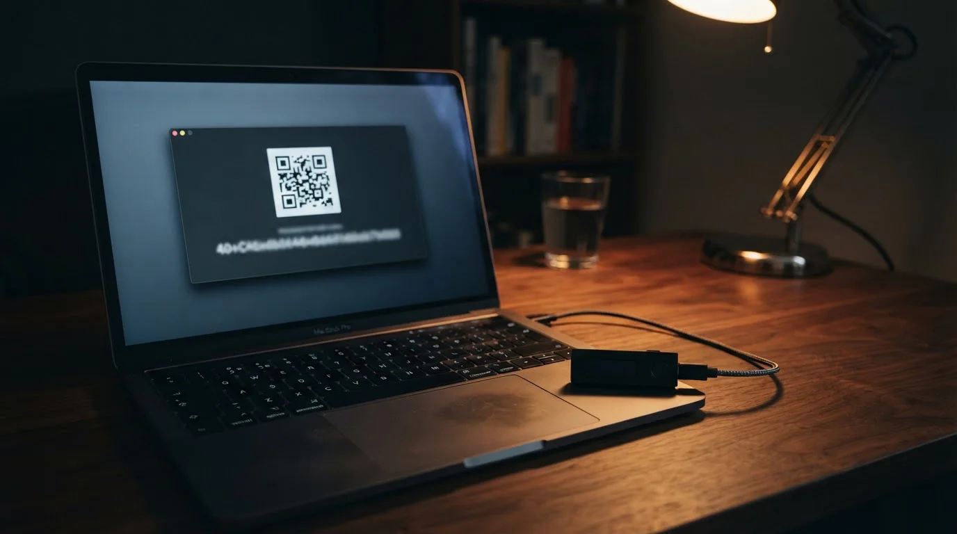 Crypto wallet address and network selection shown on a laptop screen