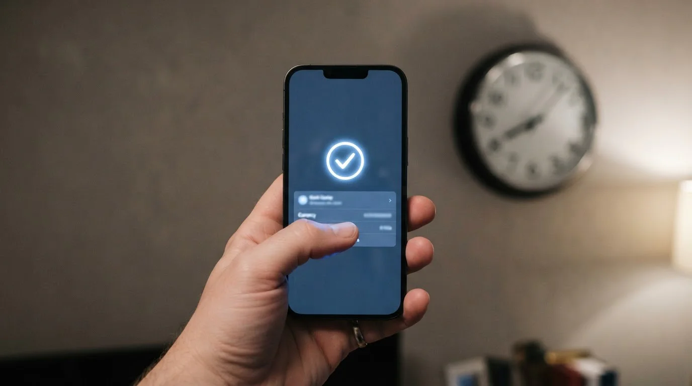 Smartphone displaying a neutral banking transfer confirmation screen