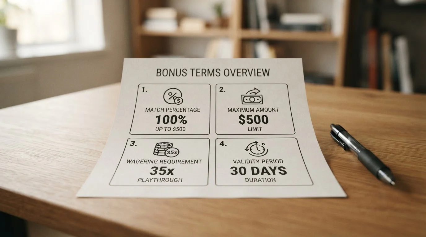 Document explaining the four key components of a first deposit bonus structure