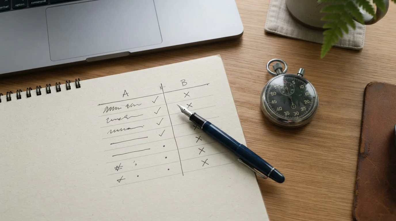 Notepad comparison of casino payout times written by hand at a desk