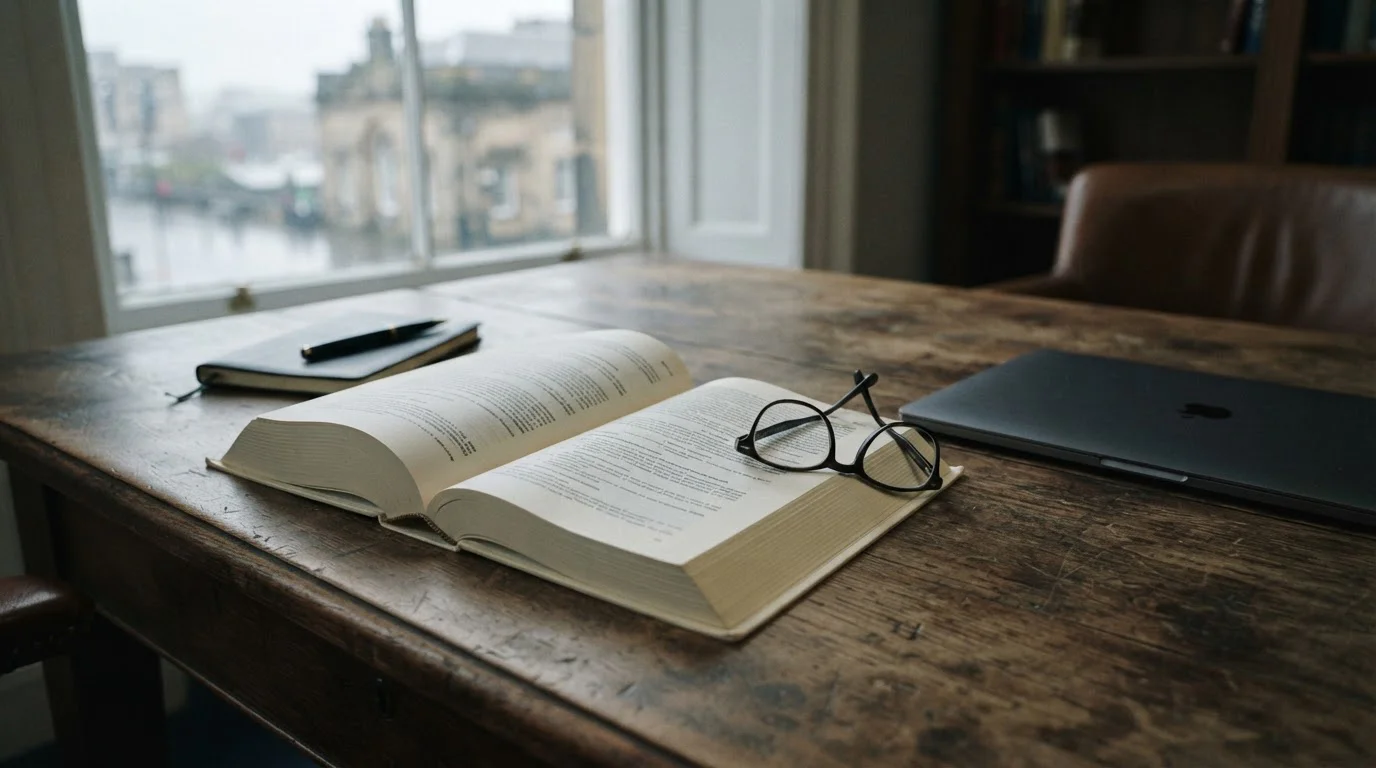 Printed federal legislation on a desk beside a laptop showing a blocked page notice