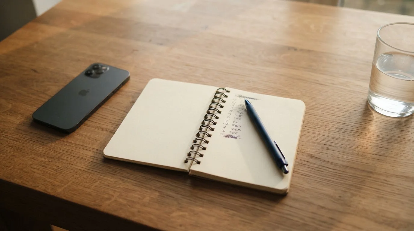 Notepad with a handwritten weekly gambling budget beside a phone