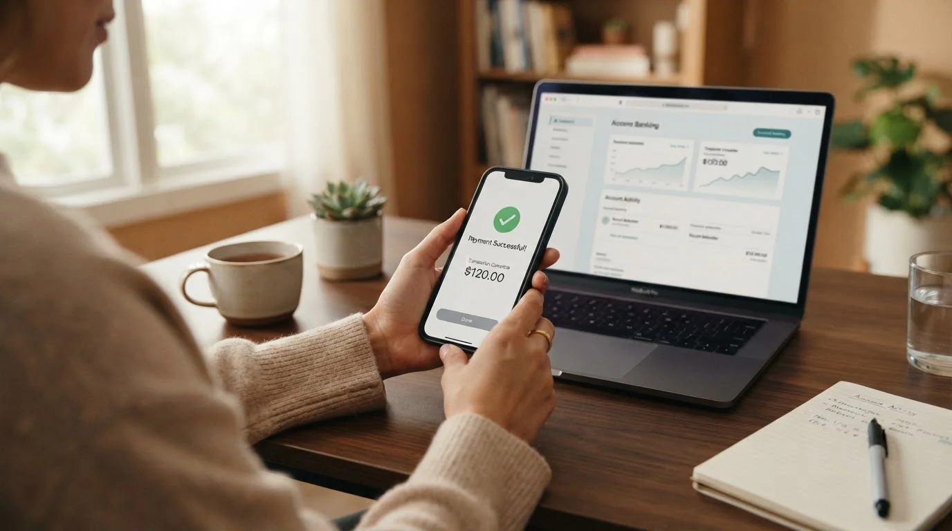 Secure deposit flow showing MiFinity approval screen on mobile and instant credit confirmation