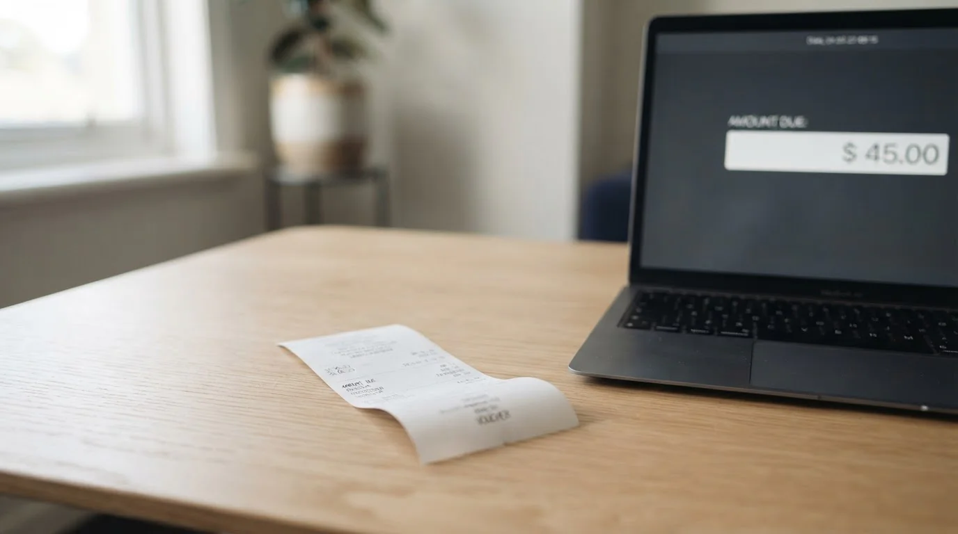 Prepaid voucher slip with a ten-character code beside a laptop showing an Australian casino cashier