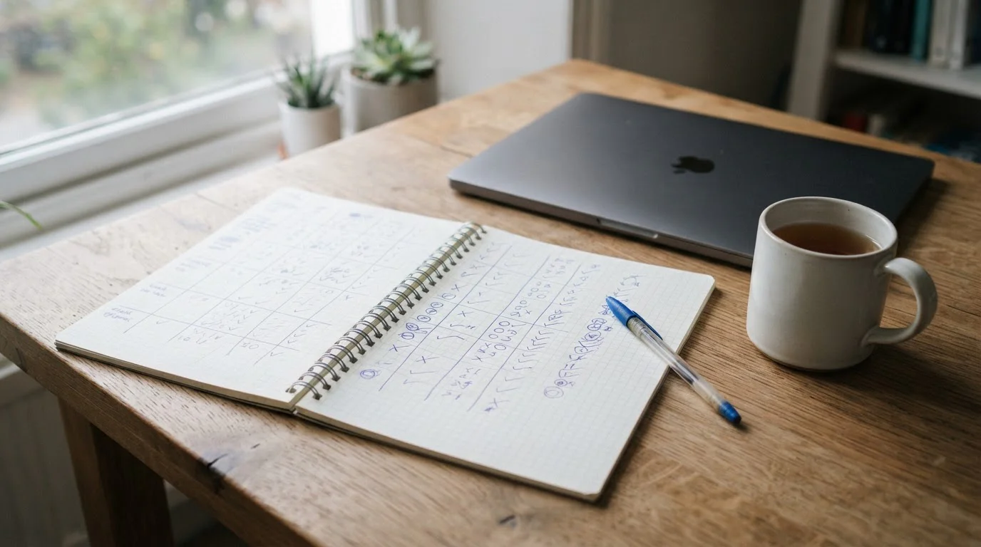 Desk with a notepad comparing casino sites that accept Osko deposits in Australia