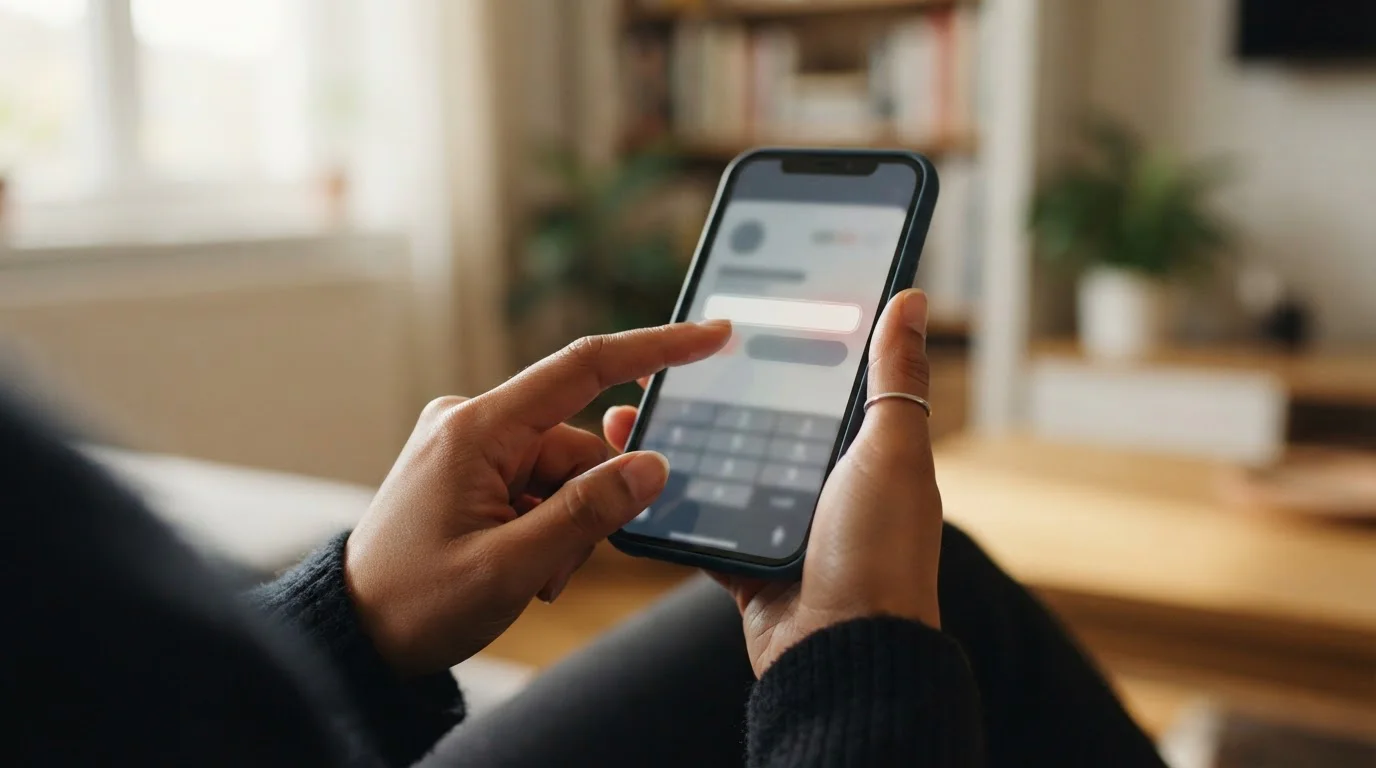 Hand typing a payment reference into the description field of a bank transfer