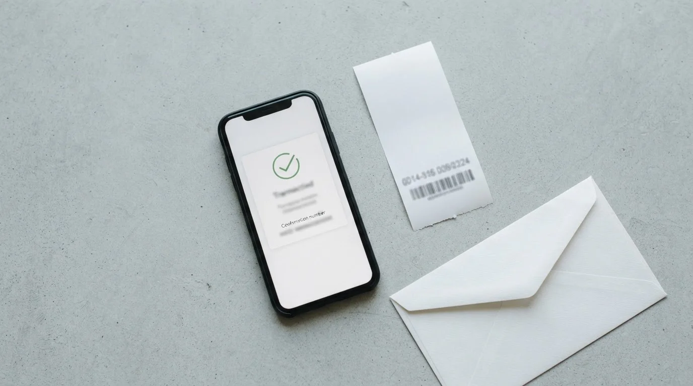 Phone showing an instant transfer confirmation next to a prepaid voucher slip