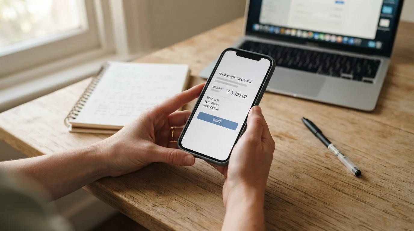 Australian bank transfer being confirmed on a phone using PayID