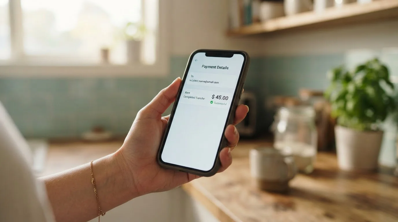 Smartphone showing a PayID transfer of Australian dollars to a bank account