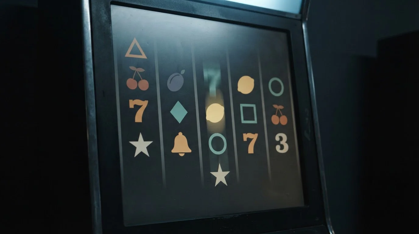 Close-up of spinning reels on a generic gaming screen with unbranded symbols