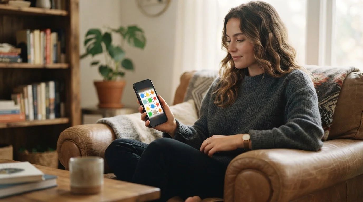 Smartphone showing generic pokies reels in a mobile browser session