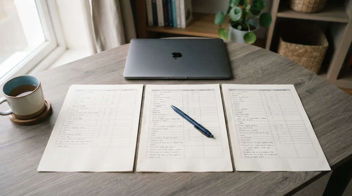 Comparison notes on new PayID pokies sites laid out on a desk