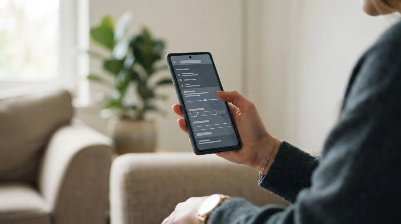 Hand holding a phone open to a banking app transfer limit setting screen