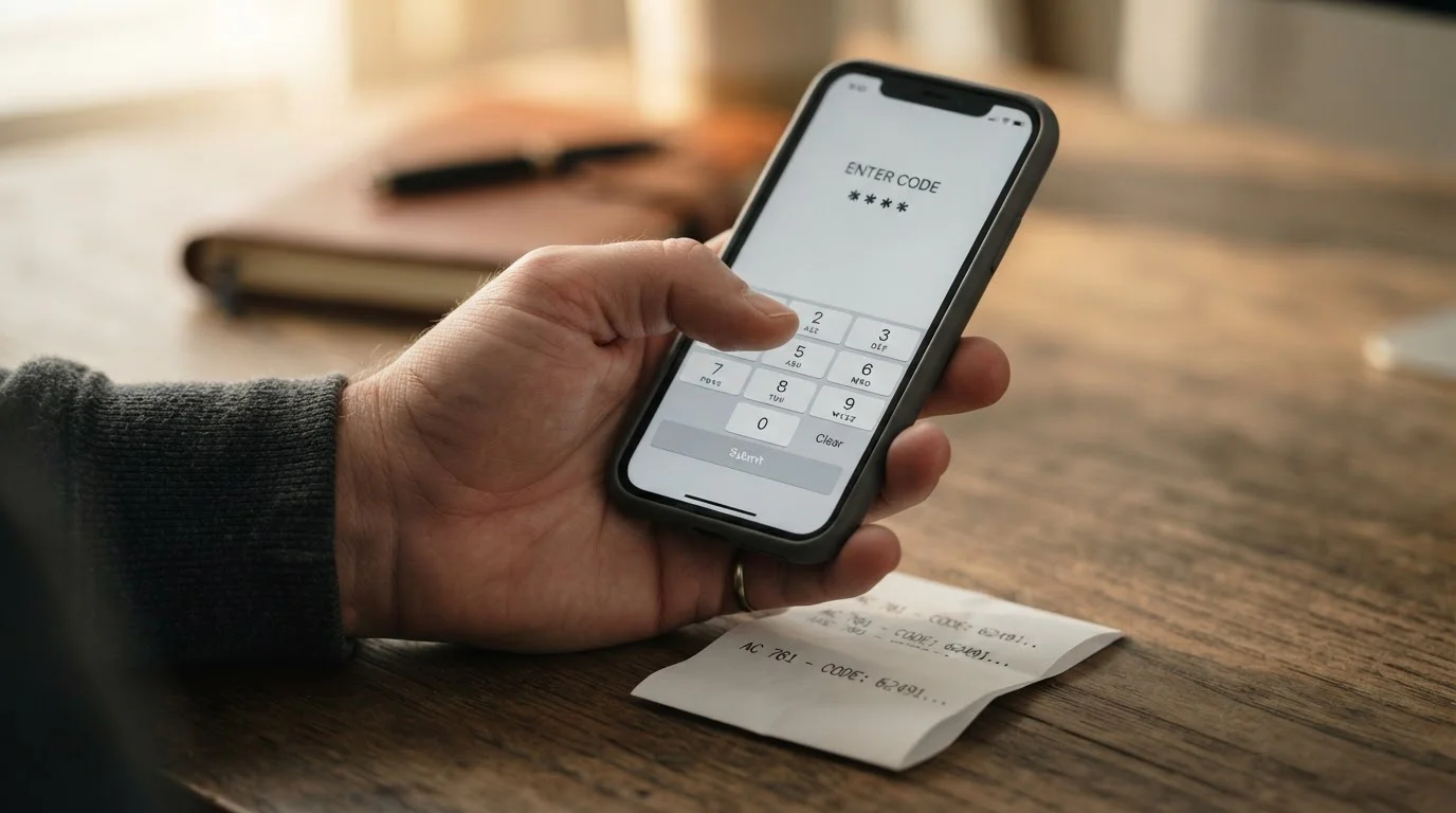 Hand entering a sixteen digit code into a payment field on a phone screen