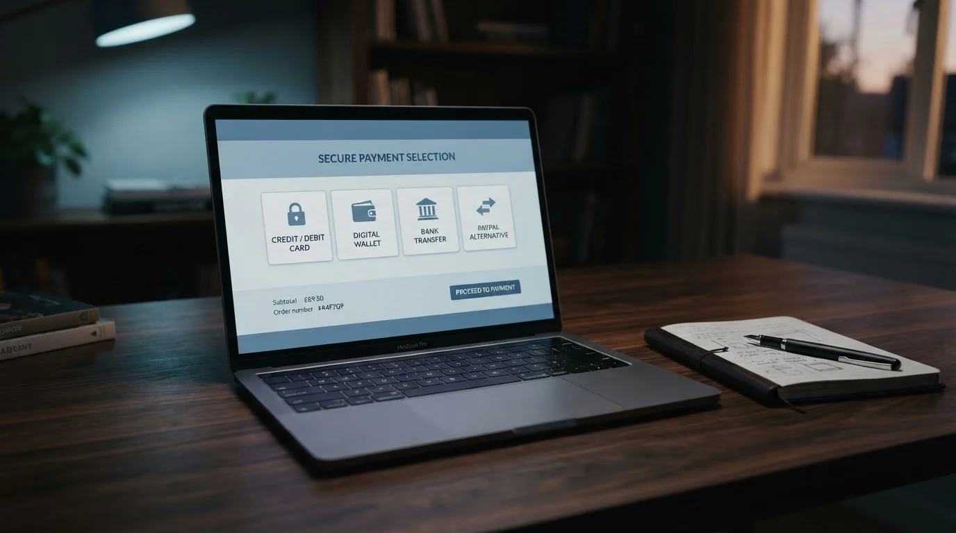 Laptop showing a casino cashier page with prepaid voucher listed among deposit options
