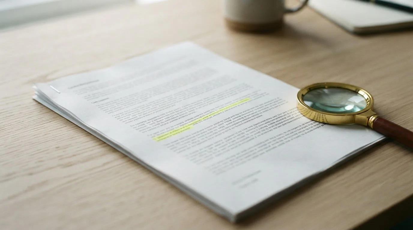 Printed promotional terms document with dense small print on a desk
