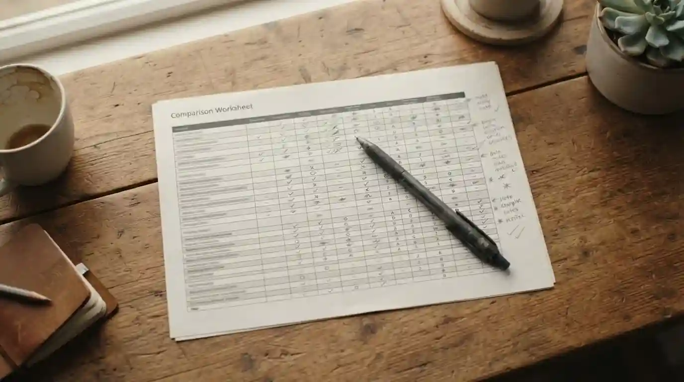 Comparison sheet of Australian casino sites with handwritten payout time notes