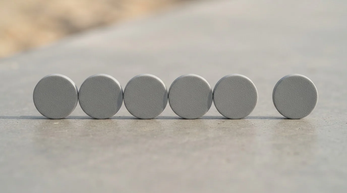 Several plain payment tokens arranged in a row on a neutral surface