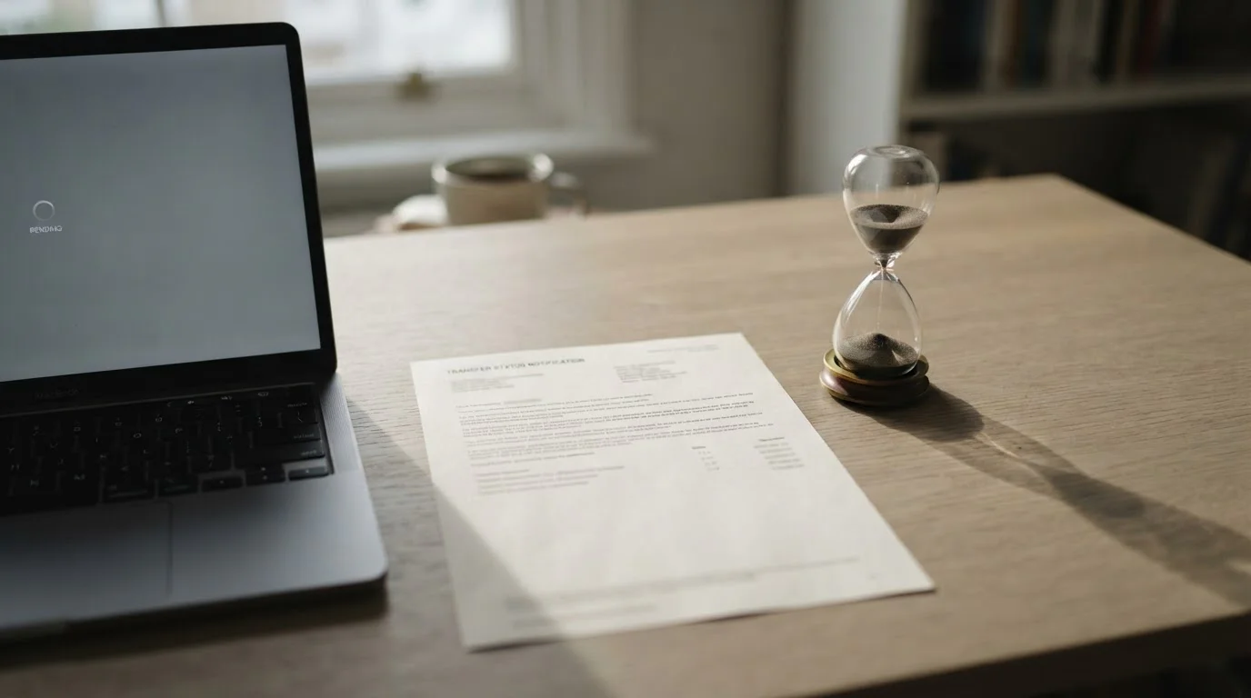 Withdrawal request form beside a bank statement showing a pending transfer