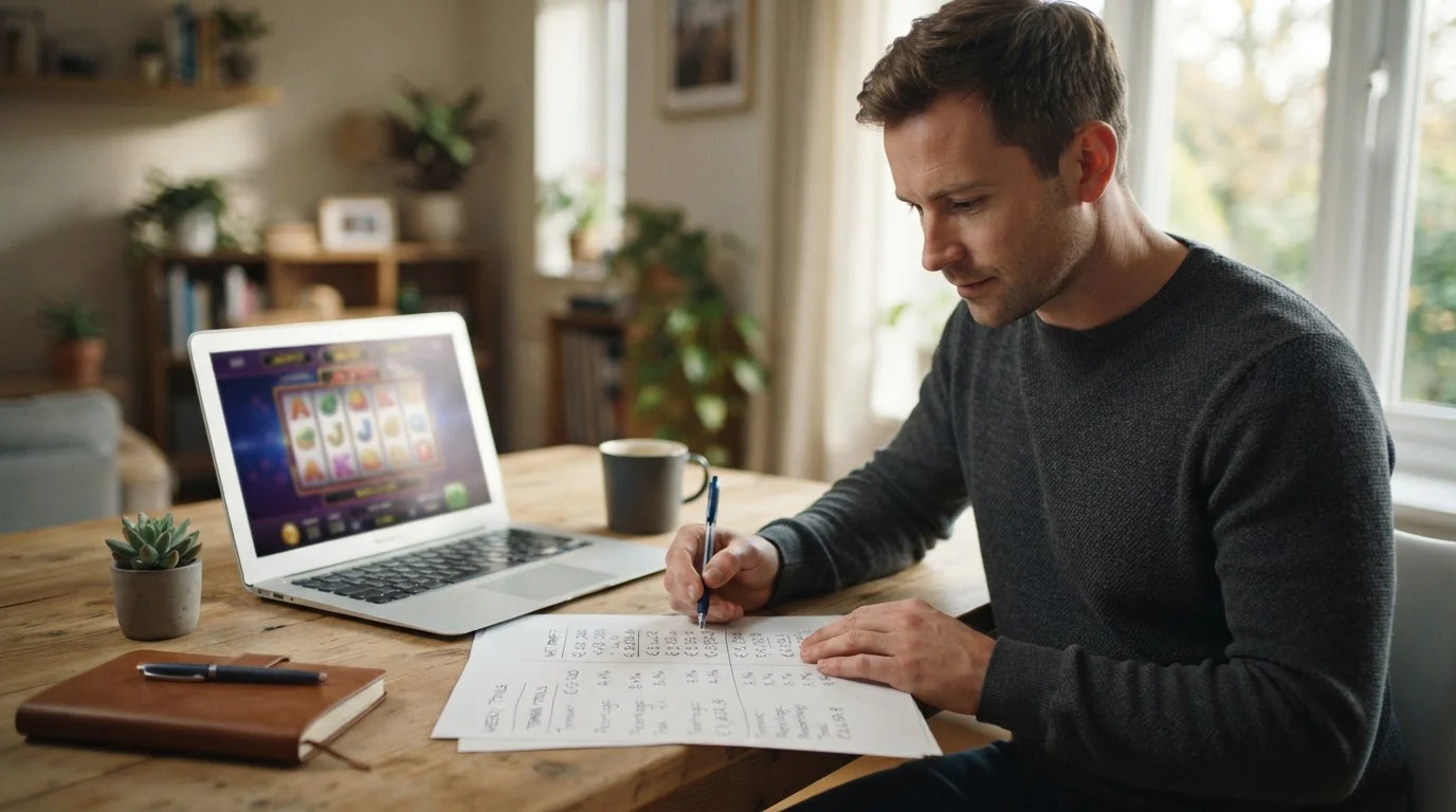 Person calculating wagering turnover requirements with pen and paper